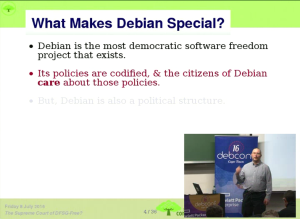 Bradley Kuhn presenting at #Debconf 16